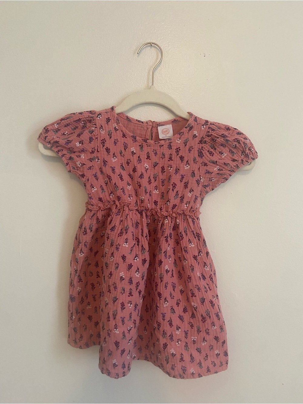 Wonder Nation Toddler Pink Floral Puff-Sleeve Muslin Cotton Dress